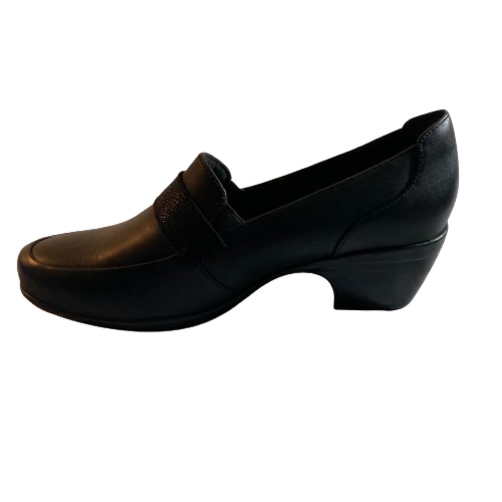 Clarks Women's Black Leather Emily Andria 2" Block Heel Loafer Shoes, 8.5 - Picture 6 of 13